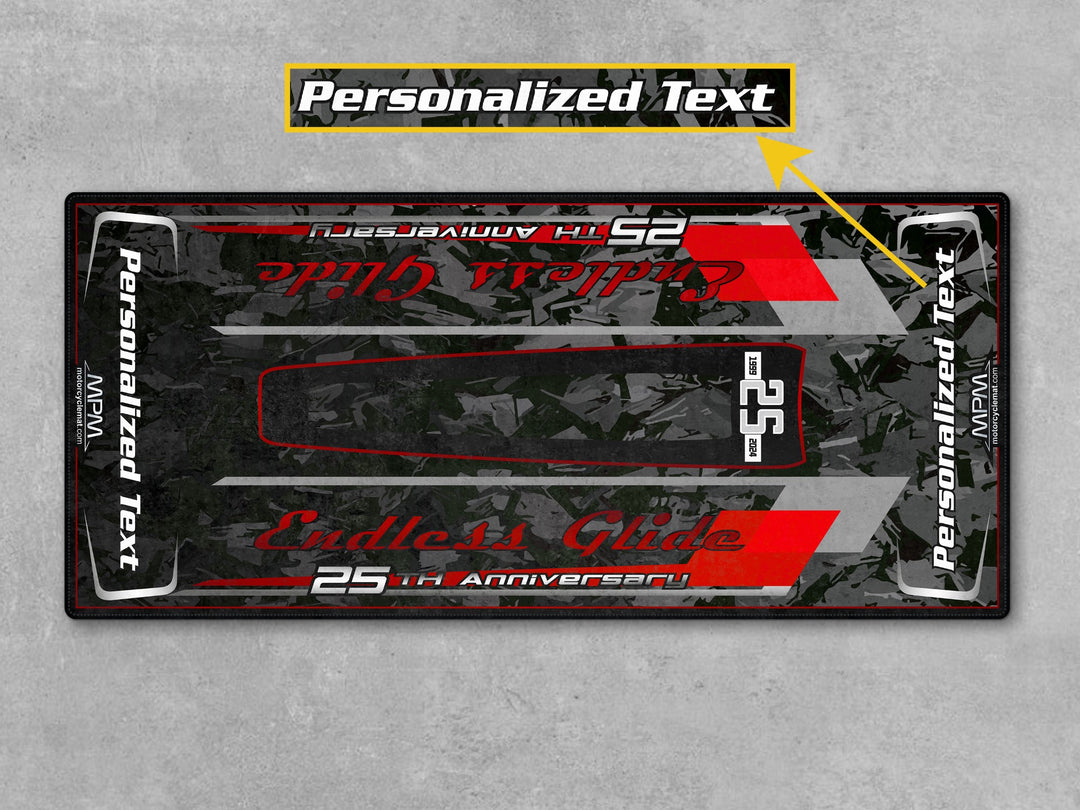 Harley Davidson Road Glide 25th Anniversary Black-Red Personalized Motorcycle Garage mat, custom pit rug, bike zone floor cover, accessory.

