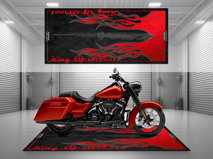Harley Davidson Road King Red Motorcycle Garage mat parking mat rug showroom bike zone