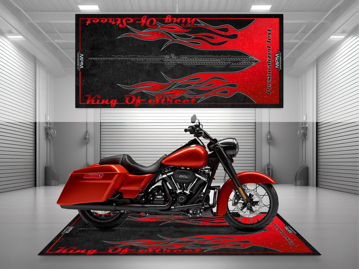 Harley Davidson Road King Red Motorcycle Garage mat custom pit rug motorcycle display gift