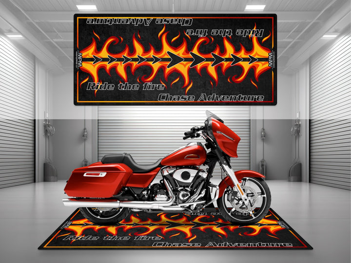 Harley Davidson Red Motorcycle Garage mat, parking mat, pit mat, showroom display rug, superbike garage floor cover, rider essentials.
