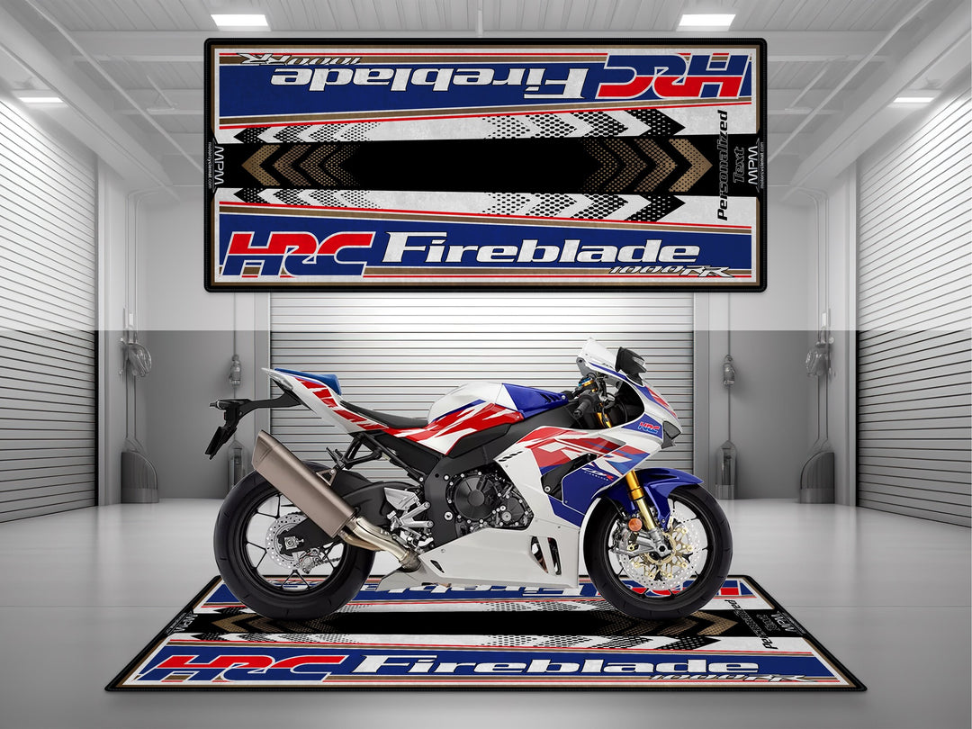 Honda 1000RR-R Fireblade Red White Blue Motorcycle Garage Mat as custom pit rug gift for rider