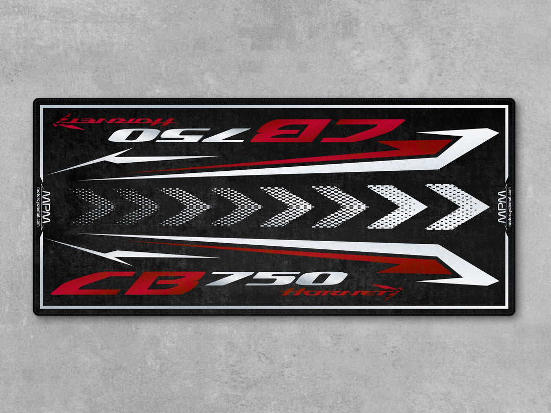 Garage floor protection rug for Honda CB750 Hornet. Ideal carpet for superbike garage or racetrack display.
