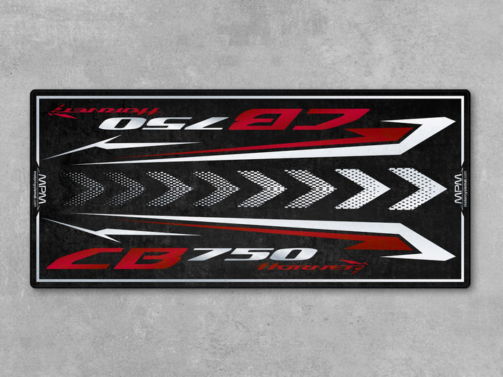 Garage floor protection rug for Honda CB750 Hornet. Ideal carpet for superbike garage or racetrack display.
