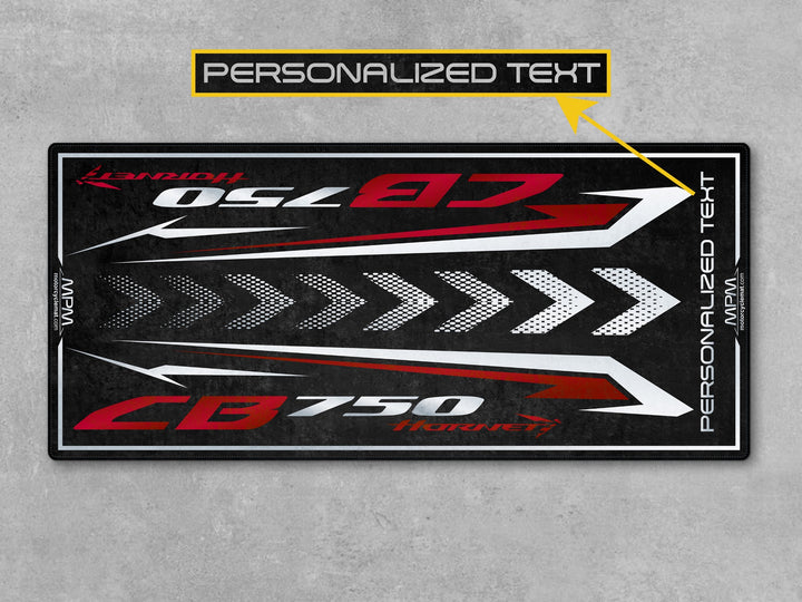 Personalized garage mat for CB750 Hornet. Built with Thermoplastic Rubber for track prep and rider essentials.
