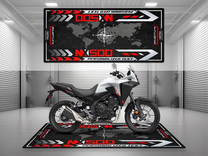 Custom pit rug featuring NX500 adventure style. Great gift for riders and motorcycle gear lovers.
