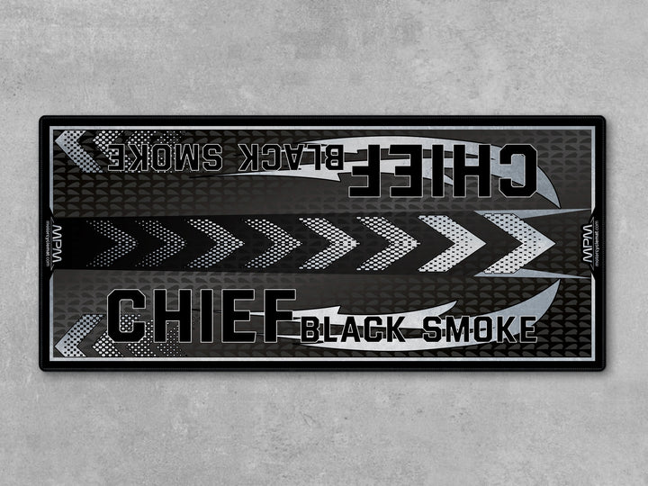 Indian Chief Black Smoke Motorcycle Display mat – premium dark parking rug with Thermoplastic Rubber garage protection.
