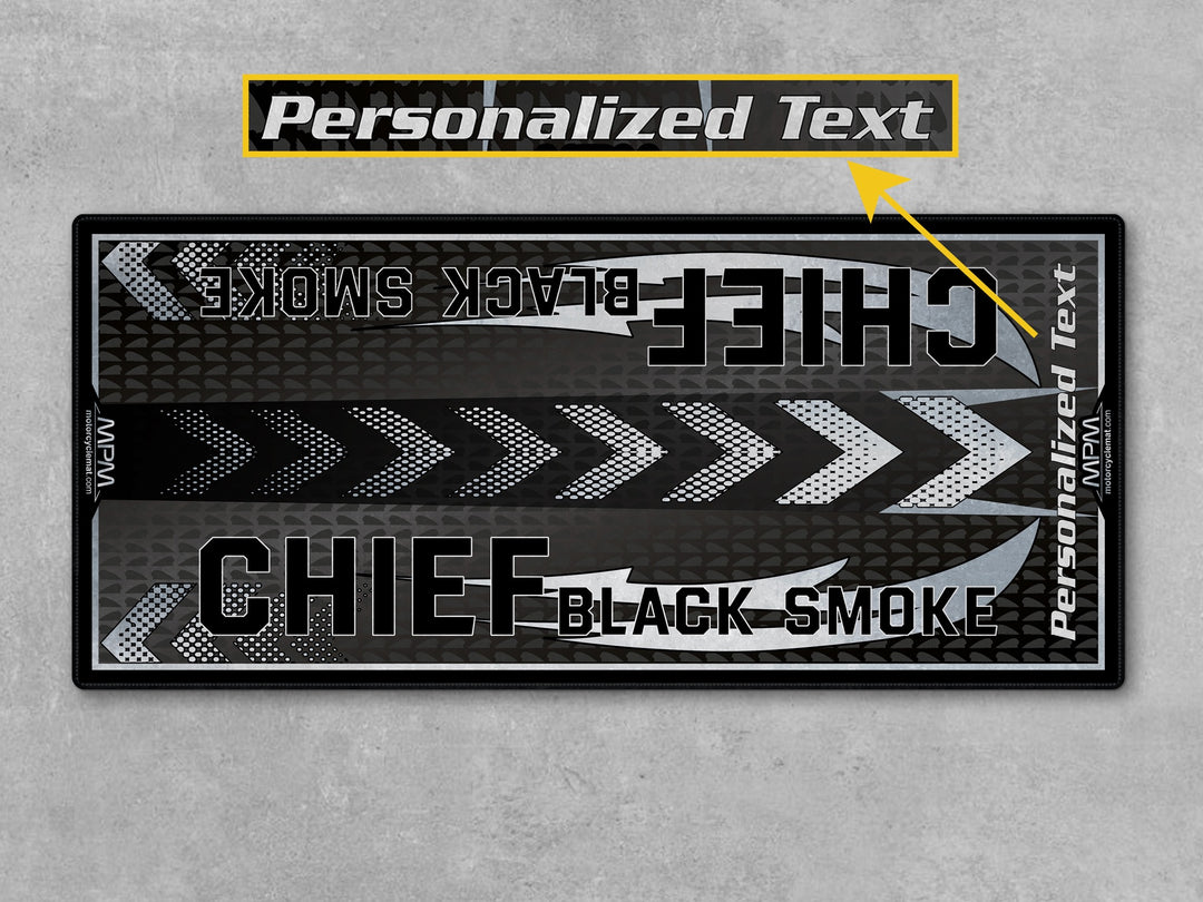 Indian Chief Black Smoke Motorcycle Parking mat – custom matte-black floor cover gift, perfect carpet for cruiser garages.
