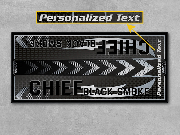 Indian Chief Black Smoke Motorcycle Parking mat – custom matte-black floor cover gift, perfect carpet for cruiser garages.
