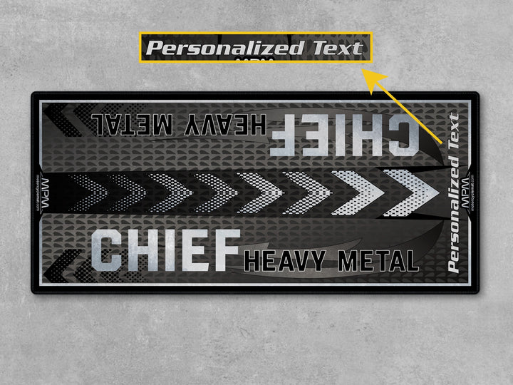 Indian Chief Black Smoke Motorcycle Parking mat – custom black-grey floor cover gift, perfect carpet for cruiser garages.
