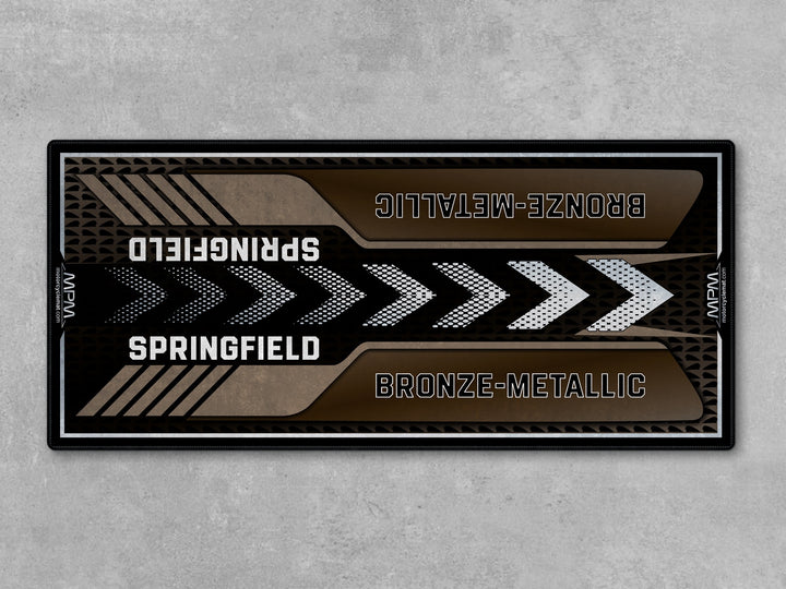 Indian Springfield Bronze Metallic Motorcycle Pit mat – bronze cruiser floor cover for garage, racetrack or bike zone display.
