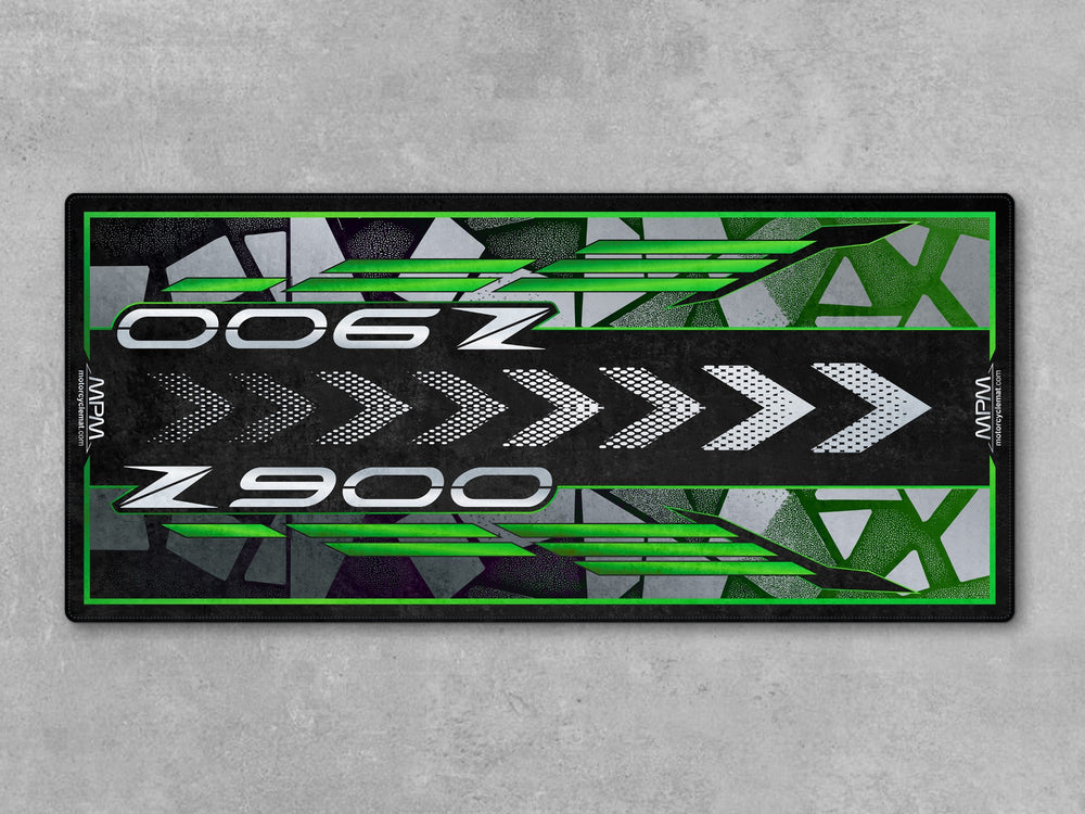 Kawasaki Z900 Green Motorcycle Garage mat with Thermoplastic Rubber floor cover, bike zone display carpet.
