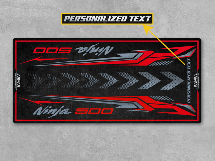 Kawasaki Ninja 500 Red Motorcycle Garage mat – black red motorcycle display rug, durable garage floor protection carpet.
