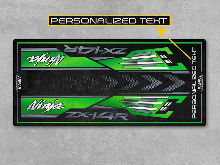 MPM motorcycle floor mat for Kawasaki Ninja ZX-14R MM7403. Durable and washable garage mat designed for daily motorcycle parking.