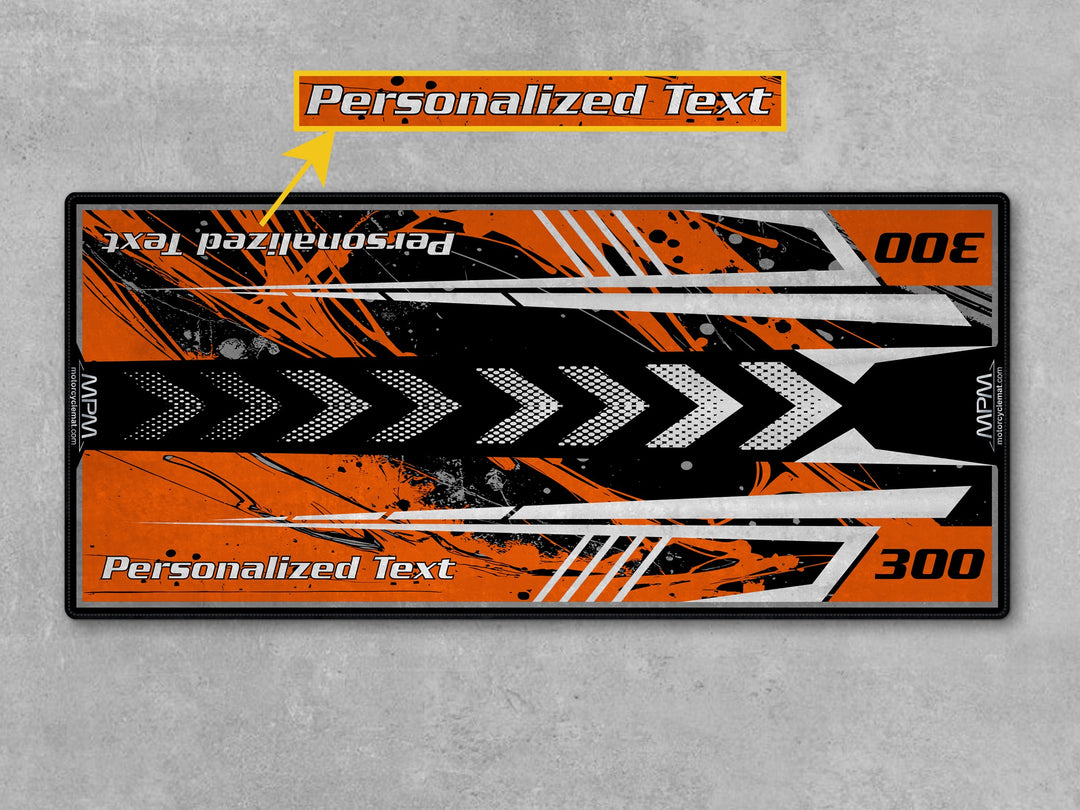 KTM 300 Orange Motorcycle Garage Mat personalized MPM motorcycle display accessory