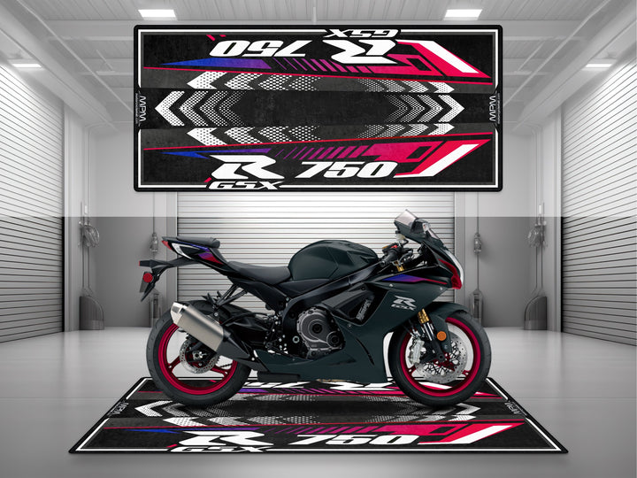 Suzuki GSX-R 750 Black Motorcycle Garage mat parking mat rug showroom bike zone