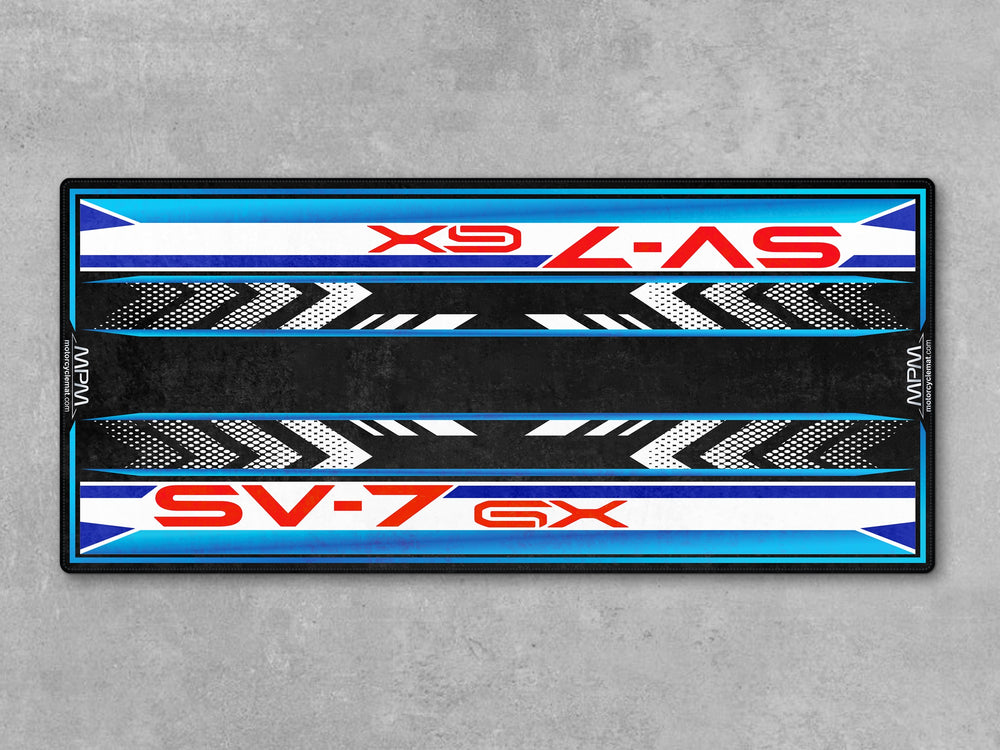 Suzuki SV-7 GX Blue White Motorcycle Garage mat pit mat floor cover racetrack track prep