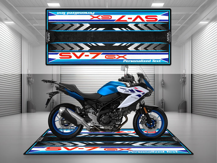 Suzuki SV-7 GX Blue White Motorcycle Garage mat custom pit rug motorcycle display gift