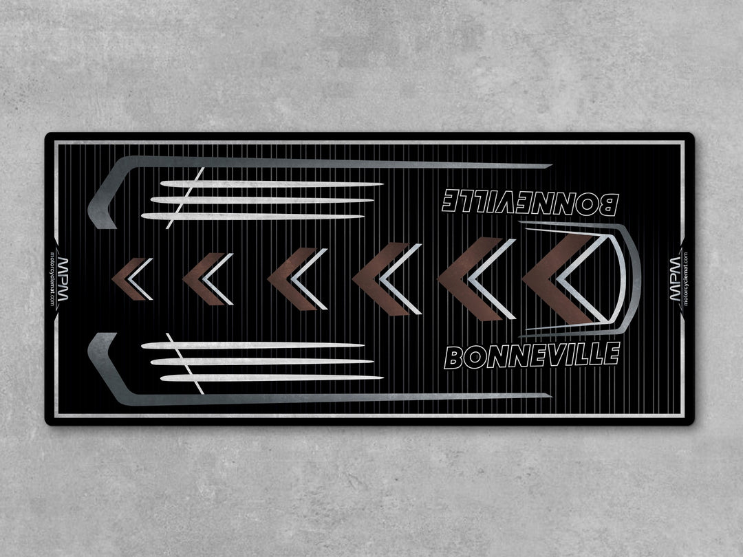 Triumph Bonneville Grey Motorcycle Garage mat with Thermoplastic Rubber parking mat, bike zone display carpet.
