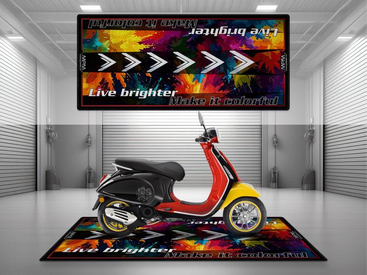 Vespa Motorcycle Display mat for Primavera, Sprint, GTS – colorful scooter floor cover for garage or bike zone setups.
