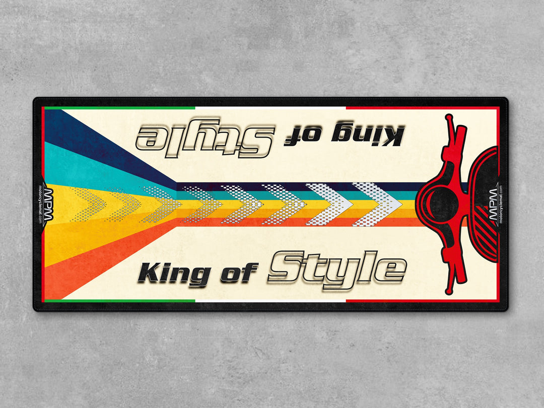 Vespa Scooter Display mat for GTS, Primavera, Sprint – premium parking rug with Thermoplastic Rubber garage protection.
