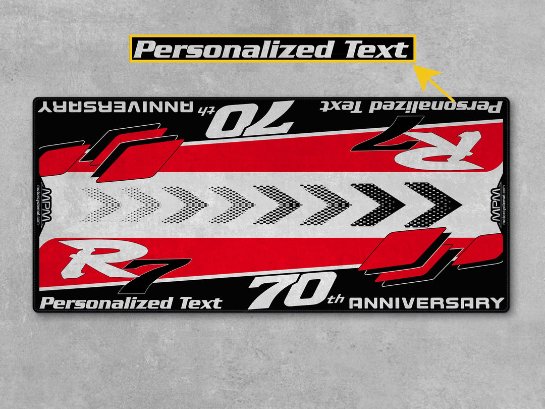 Yamaha R7 70th Anniversary Red White Motorcycle Garage Mat personalized MPM motorcycle display