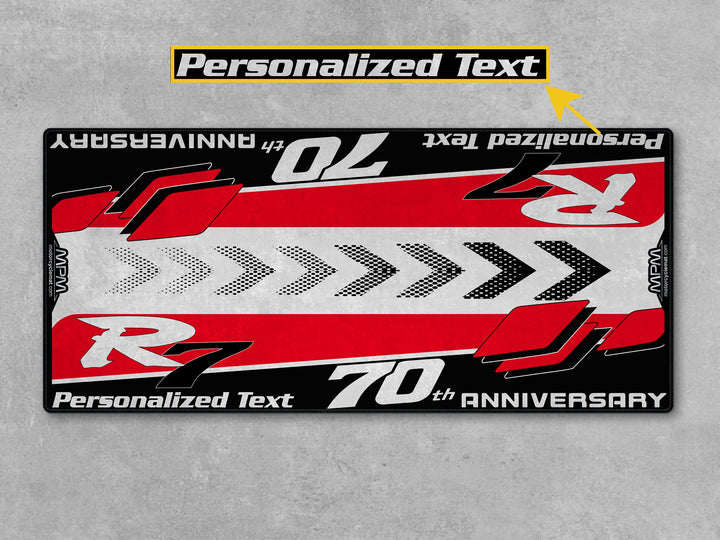 Yamaha R7 70th Anniversary Red White Motorcycle Garage Mat personalized MPM motorcycle display