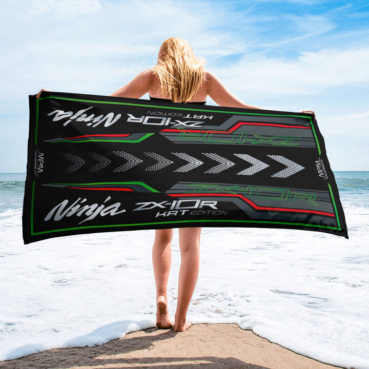 Designed Beach Towel Inspired by Kawasaki Ninja ZX-10R KRT Edition Motorcycle Model - MM9399