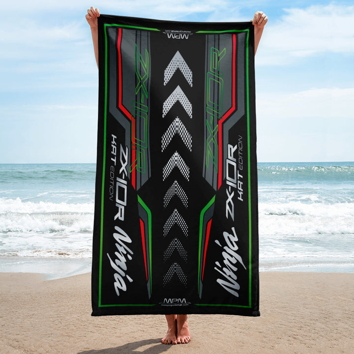 Designed Beach Towel Inspired by Kawasaki Ninja ZX-10R KRT Edition Motorcycle Model - MM9399