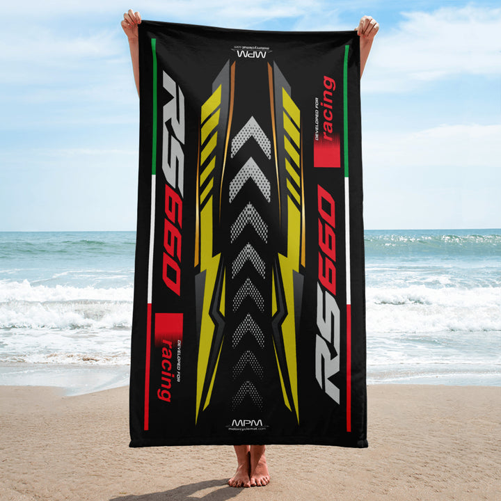 Designed Beach Towel Inspired by Aprilia RS660 Acid Gold Color Motorcycle Model - MM9275