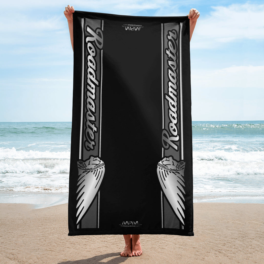 Designed Beach Towel Inspired by Indian Roadmaster Black Metallic Color Motorcycle Model - MM9335