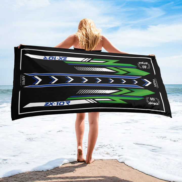 Designed Beach Towel Inspired by Kawasaki Ninja ZX-10R 40th Anniversary Motorcycle Model - MM9400